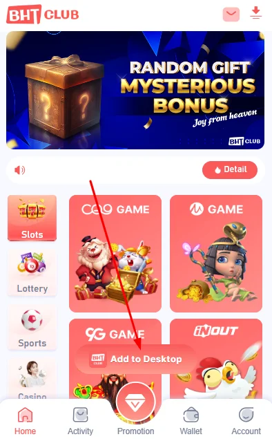 Click on add to desktop option